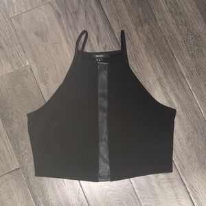 Forever 21 Black fitted Crop Top with faux leather detail